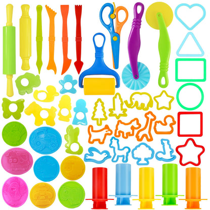 LCY WEDSHI Dough Tool Set, 49 Pcs Dough Tools Sets for Kids Ages 4-8, Dough Accessories Includes Animal Molds, Cutters Roller, Rolling Pins, Safety Scissors, Plastic Knife