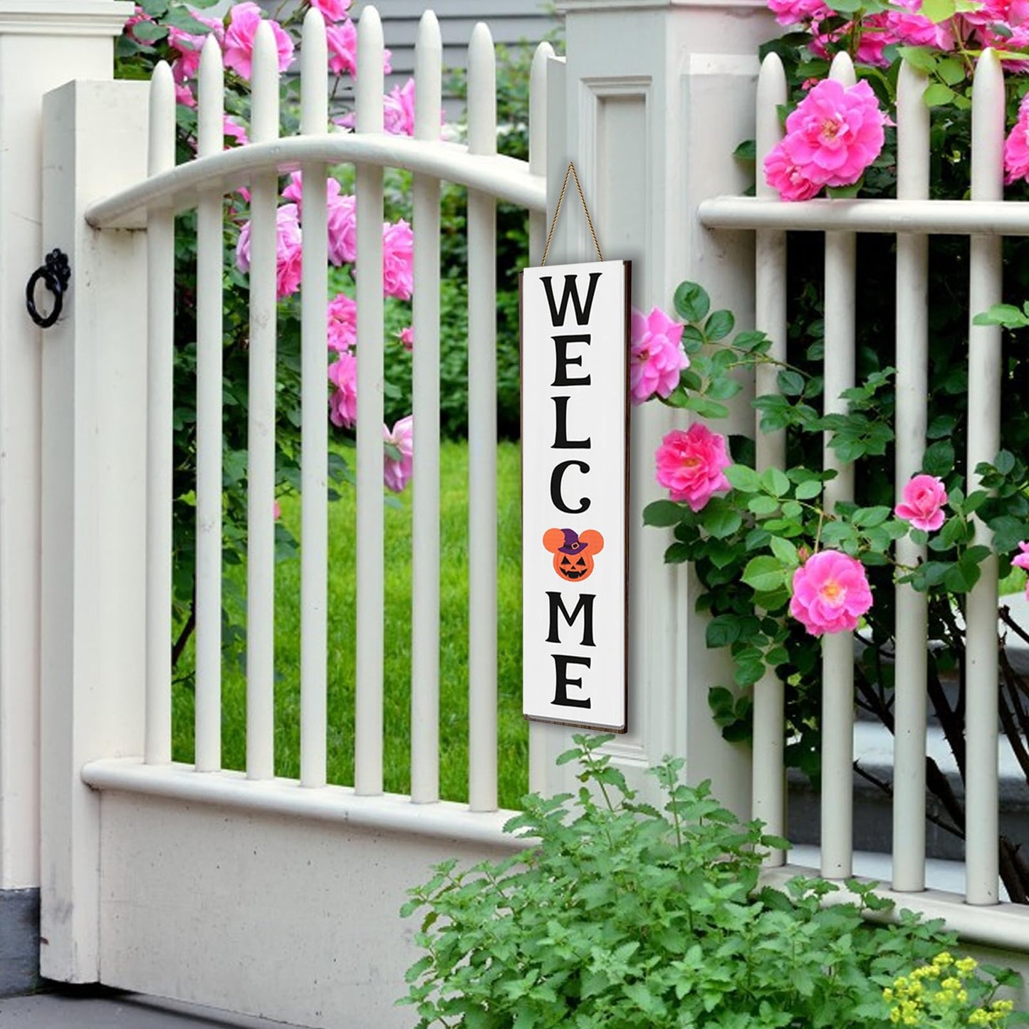 FUEMEILY 15.7'' Cute Mouse Seasonal Interchangeable Home Sign for Front Porch,18pcs Interchangeable Hanging Vertical Welcome Door Sign for Farmhouse/Wall/Porch Decor and Housewarming Gift