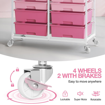 Rolling Storage Cart with 12 Drawers, Wooden Tabletop Utility Cart for Craft Storage, Art Supply Storage & Home Office Organization, Teacher Cart with Wheels for Classroom Organization, School