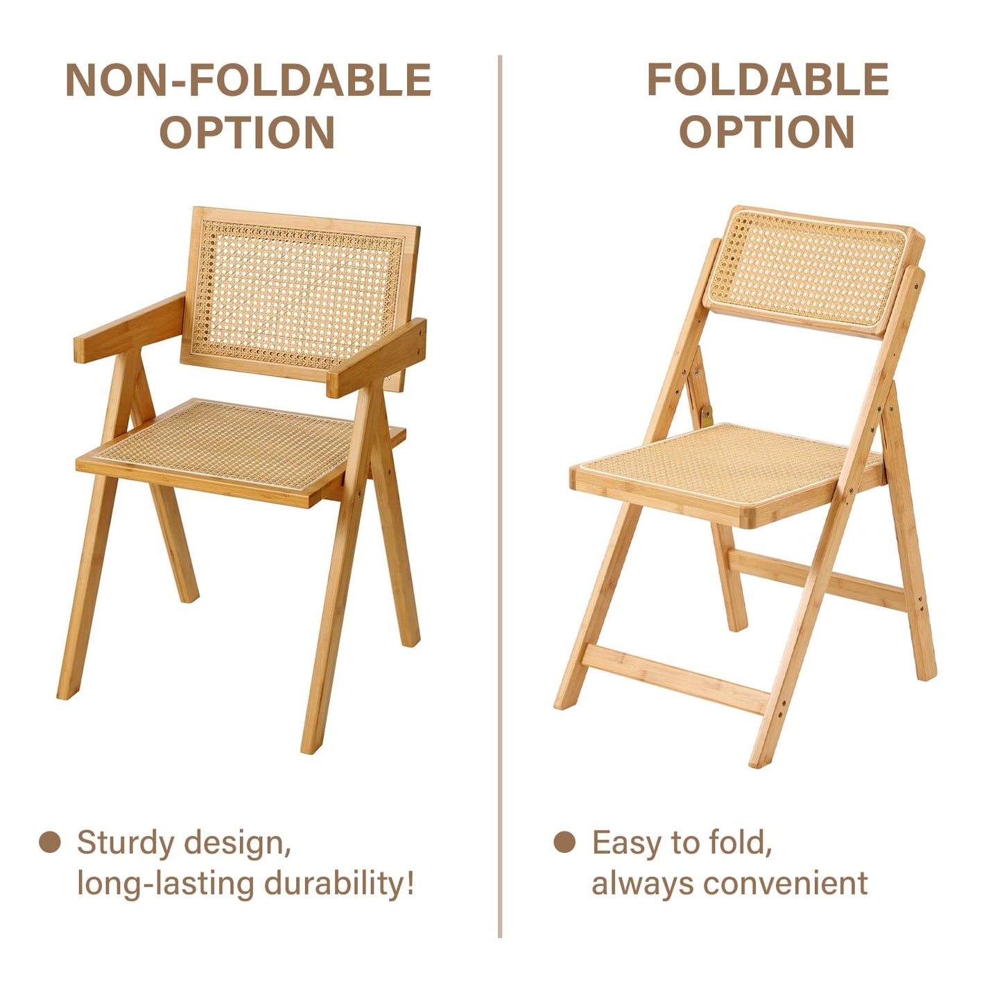 Furlide Rattan Dining Chairs Set of 2, Modern Mid Century Accent Chairs, Comfy Armchairs, Outdoor Rattan Chairs with Armrest for Bedroom Living Room Reading Room Dining Kitchen