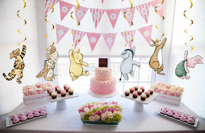 18Pcs Winnie Baby Shower Decorations Classic Pooh Hanging Decorations Swirls for Birthday Supplies Oh Baby Party Deocration