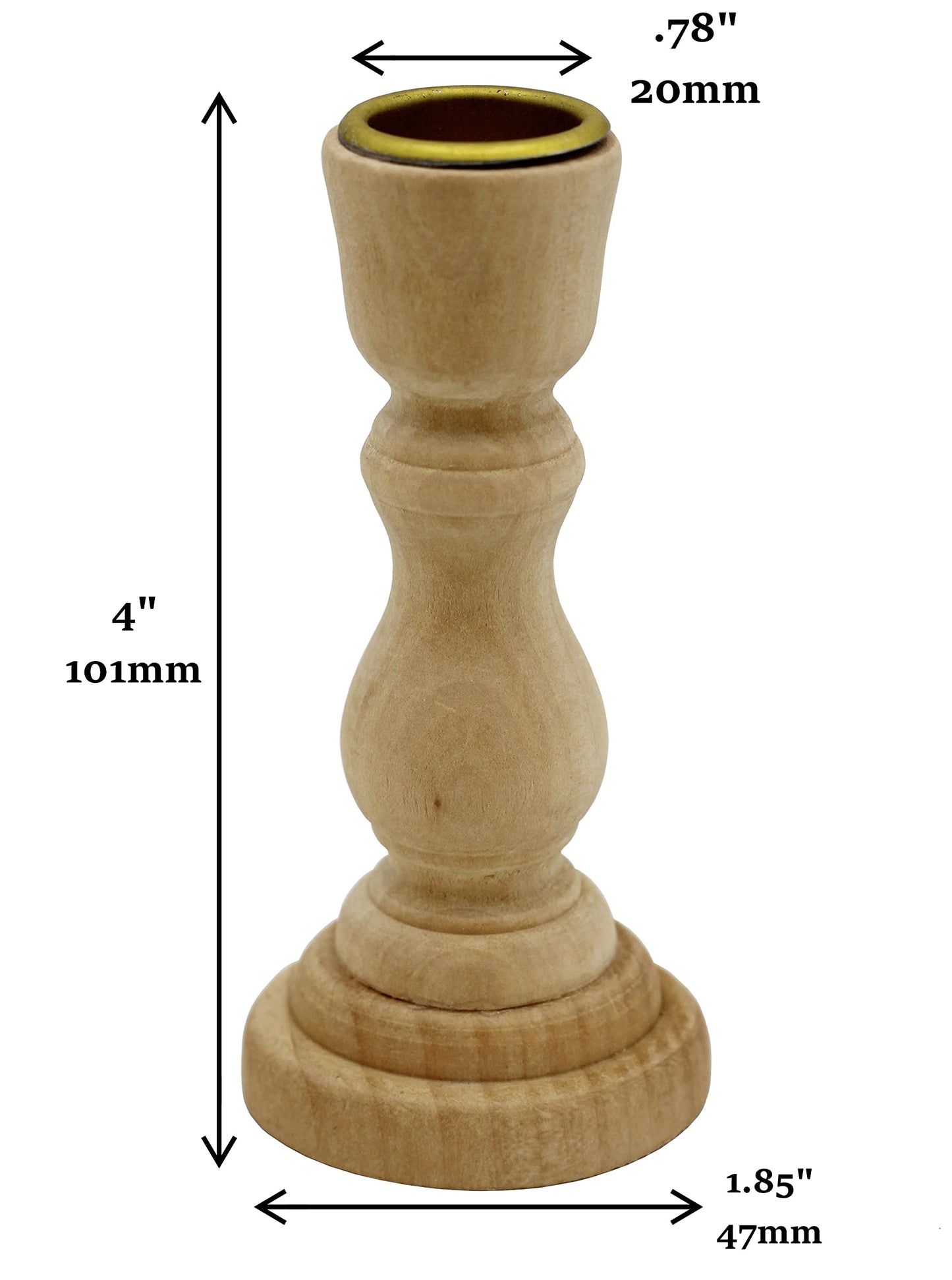 Creative Hobbies 4 Inch Tall Unfinished Wooden Candlesticks with Metal Candle Holder Cup Center - Wholesale Pack of 6