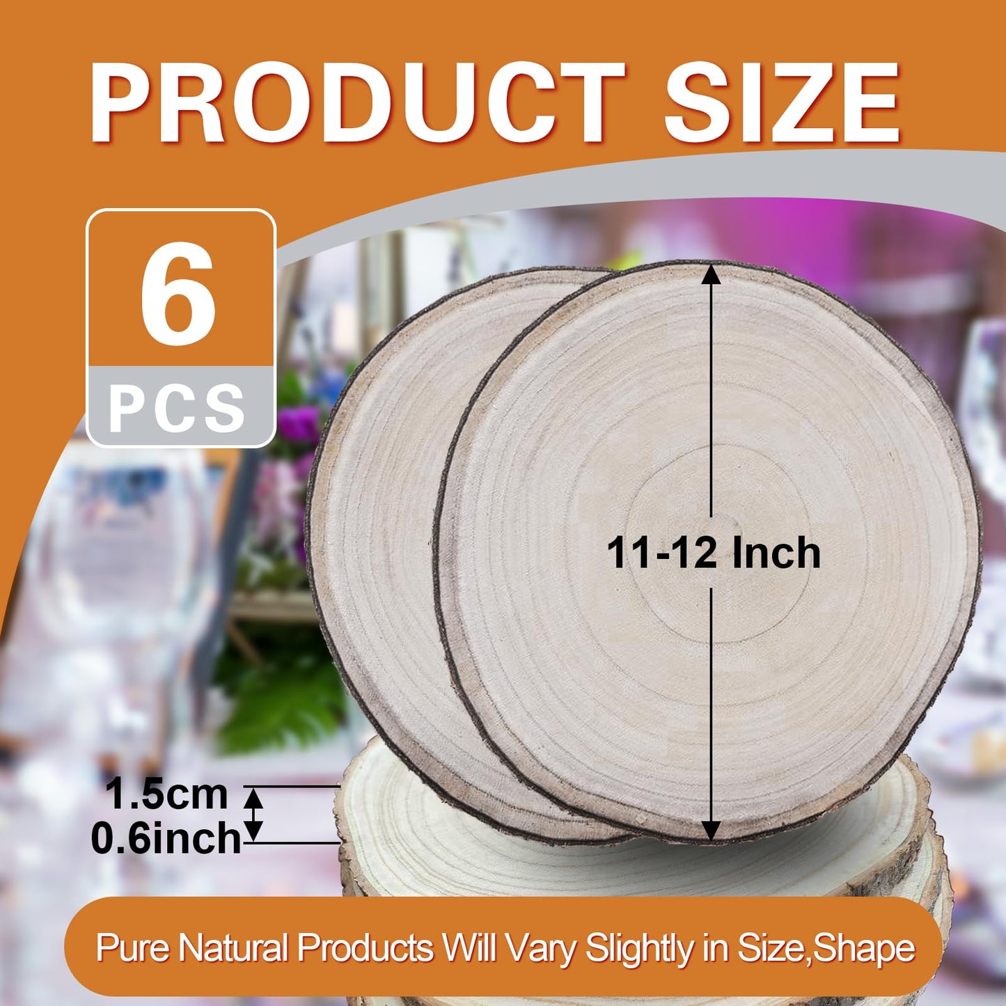 Wood Slices for Centerpieces,Large Wood Slices 6 Pcs 11-12 Inches Natural Paulownia Wood Rounds Natural Wood Slices,Wood Slabs for Weddings Centerpieces Decor and DIY Painting Crafts(11-12 inch 6Pcs)
