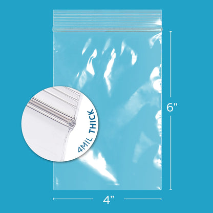 GPI - 4" X 6" Clear Plastic Zip Bags, 100 Count, Heavy-Duty 4 Mil Thick Durable Poly Baggies With Resealable Zipper Lock, Hang-Hole For Display.