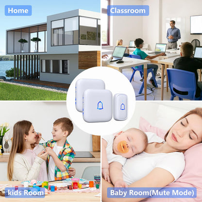 Classroom Doorbell Wireless Doorbell IP66 Waterproof 1000Ft 66 Chimes Mute Mode 115dB 7-Level Vol Loud Electric Door Bells for Home Office Classroom Kids Room Teachers & Hearing-Impaired