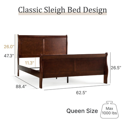 Furniture of America Louis Philippe Traditional Solid Wood 3 Piece Bedroom Set, Queen Bed Frame and Nightstands Set of 2, Sleigh Design Bedframe with Headboard and Footboard, Box Spring Needed, Cherry