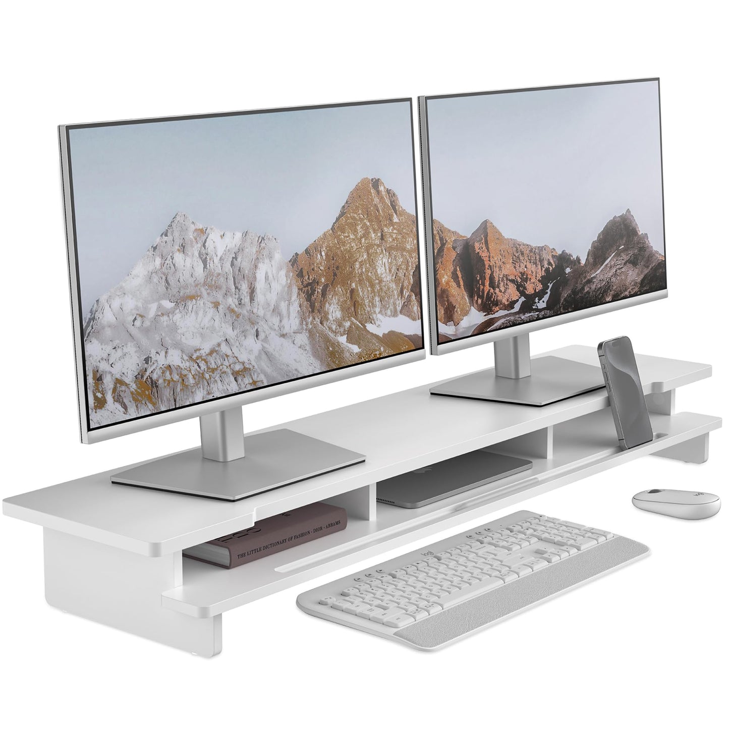 WELL WENG 42.5” Monitor Stand Desk Shelf with Phone Tablet Holder White