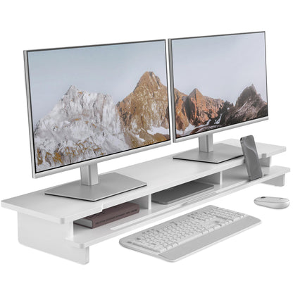 WELL WENG 42.5” Monitor Stand Desk Shelf with Phone Tablet Holder White