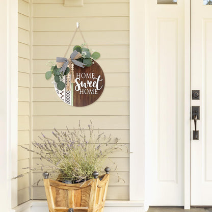 TOARTi 3D Welcome Front Door Wreath Porch Decor, Wooden Home Sweet Home Boho Outdoor Sign Hanging, Farmhouse Aztec Wall Sign Hanger with Artificial Leaves&Rustic Beads