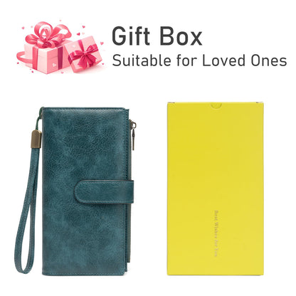 XINNSTAR Womens Wallet RFID Blocking Large Capacity Credit Card Holder Long Purses for Women with Wristlet Pocket ID Window