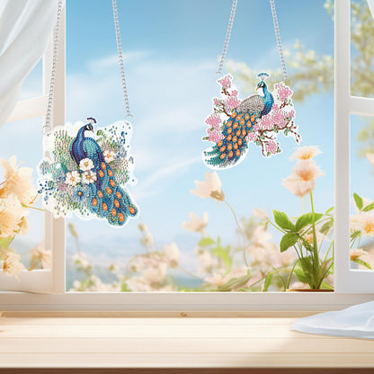 2 Pack Diamond Painting Peacock Hanging Ornaments – DIY Crystal Art Sun Catcher Kit for Window, Wall or Car – Elegant Decorative Gift for Women, Nature & Bird Lovers