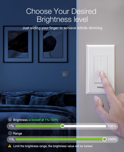 GHome Smart 3 Way Dimmer Smart Switch Can Work Separately Or Work with Traditional 3-Way Switch, Compatible with Alexa, Google Assistant, Neutral Wire Required, 2.4GHz WiFi Only, FCC Certified, 3 Pack