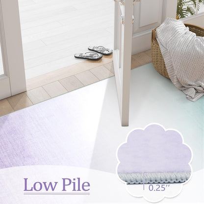 Machine Washable 5x7 Area Rugs for Living Room Ombre, Non Slip Purple Soft Low Pile Abstract Modern Cute Girls Rugs for Bedroom Indoor, Large Carpet Playroom Nusrery Kids Dining Office Room Rugs