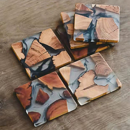 Yougoals Modern Wooden Coasters Set of 6 with Holder, Large Size Natural Cedar Coasters for Coffee, Tea Home Decor (6Pcs with Holder)