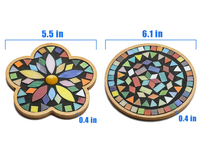 Lanyani 2 Sets of DIY Mosaic Craft Kits Mosaic Tiles Coaster Kit Make Your Own Mosaic Project Handmade Craft Set with Stained Glass Mosaic Tile Pieces for Decoration and Gift