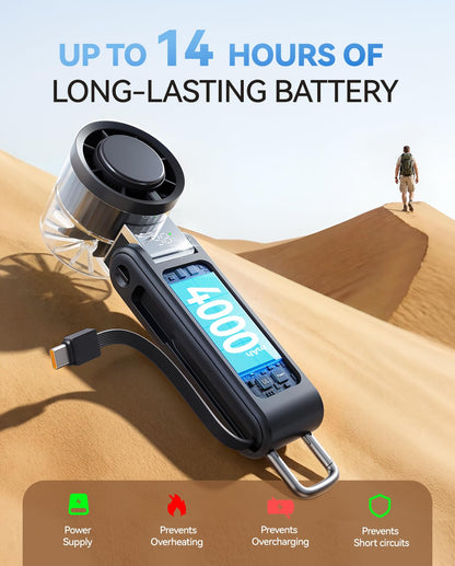 MUXNW Portable Handheld Turbo Fan: 100 Speed Levels, 4000mAh Rechargeable, 3-in-1 Foldable Mini Fan, Gift for Women & Teens, Ideal for Summer Travel, Vacation, Beach