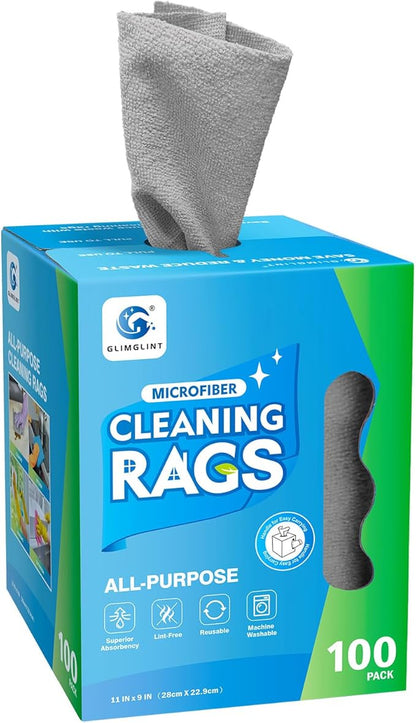 GLIMGLINT Microfiber Cleaning Cloth, 100 Pack Cleaning Rags, Ultra Absorbent