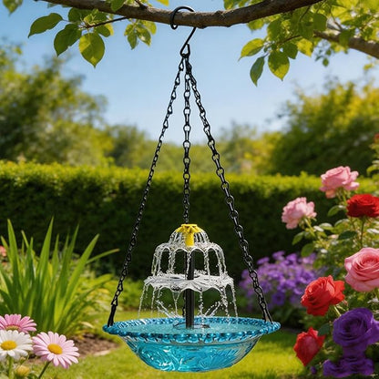Solar Cascade Hanging Bird Bath Fountain,Solar Powered Cascade Hanging Bird Bath Fountain with Solars Pump,for Outdoor and Gardens (Blue)