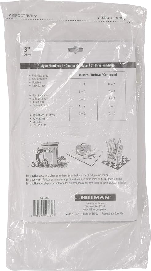 Hillman 843445 Reflective Adhesive Mailbox Number Pack, 3", Black and White