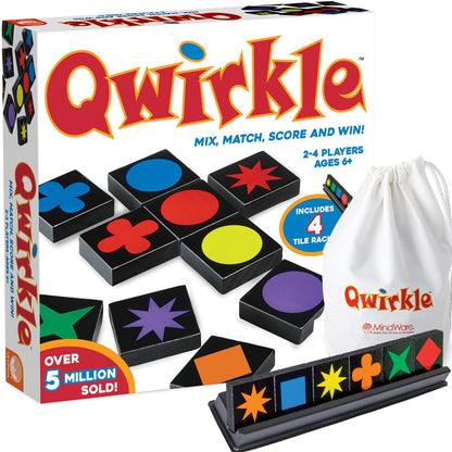 MindWare Qwirkle with Trays Board Game for Kids Ages 6+ Strategy Tile Game for Family Game Night 2-4 Players with 108 Wooden Tiles and 4 Trays
