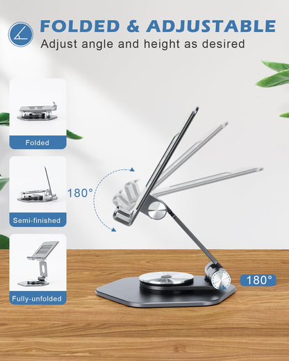 SOJUNER Aluminum Tablet Stand, 360° Swivel for 5–12.9in Devices, Grey