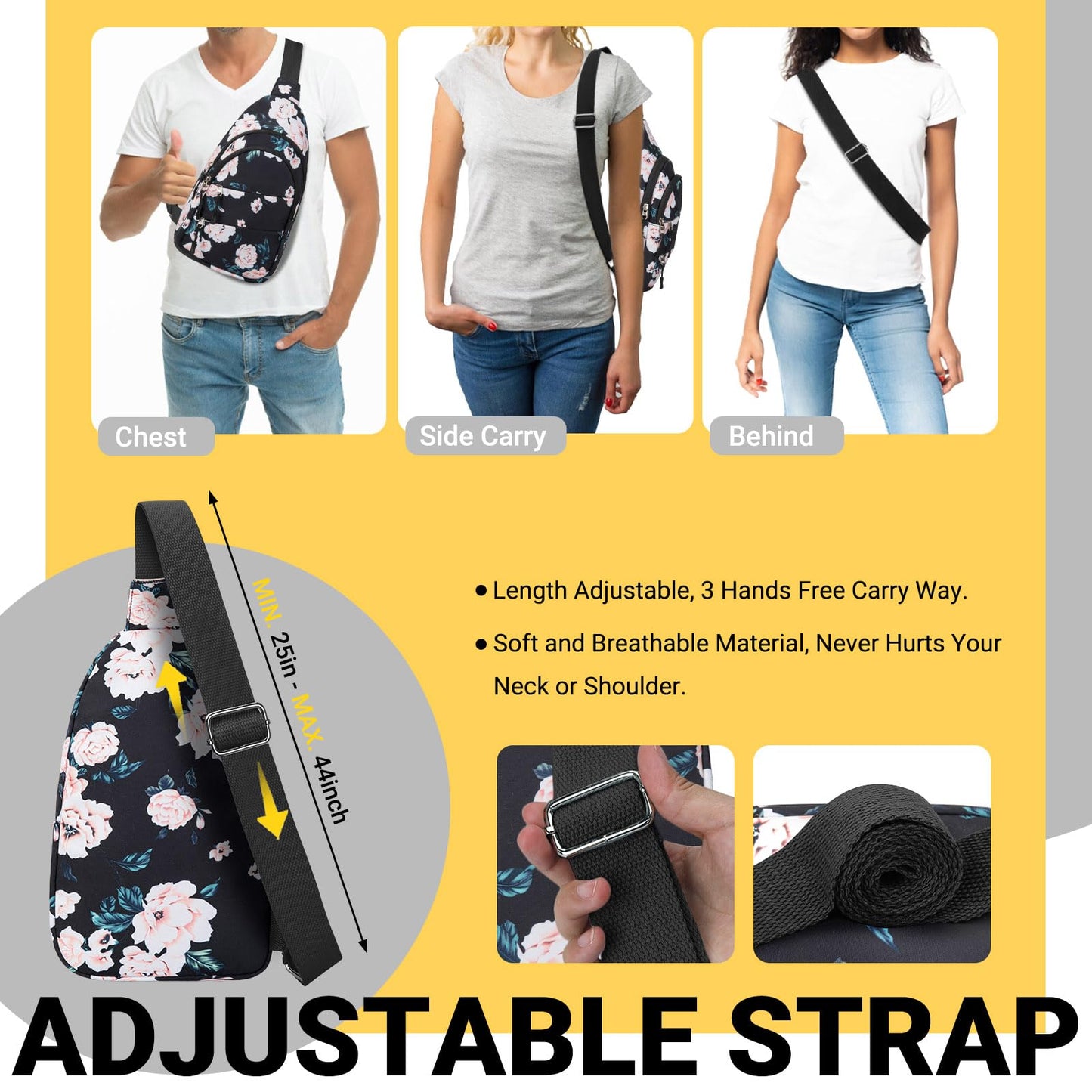 Tuwubi Crossbody Bags for Women, Sling Bag for Men, Small Hiking Backpack Anti Theft Lightweight for Outdoors Travel (M, Black)