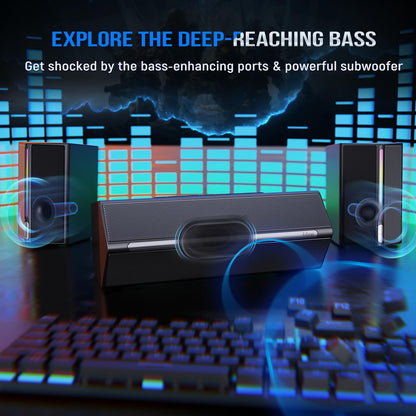 FIFINE Computer Speakers System with Subwoofer, Gaming Speaker for PC with RGB, Volume Control, Monitoring, 3.5mm Aux Input, AC Powered Speakers for Desktop Mobile TV-AmpliGame A22