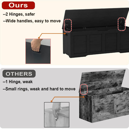 Timberer 47.2" Storage Chest, Extra Large Storage Trunk with 2 Safety Hinges, Wooden Storage Bench, Shoe Bench, Entryway Bench for Living Room, Bedroom, Black