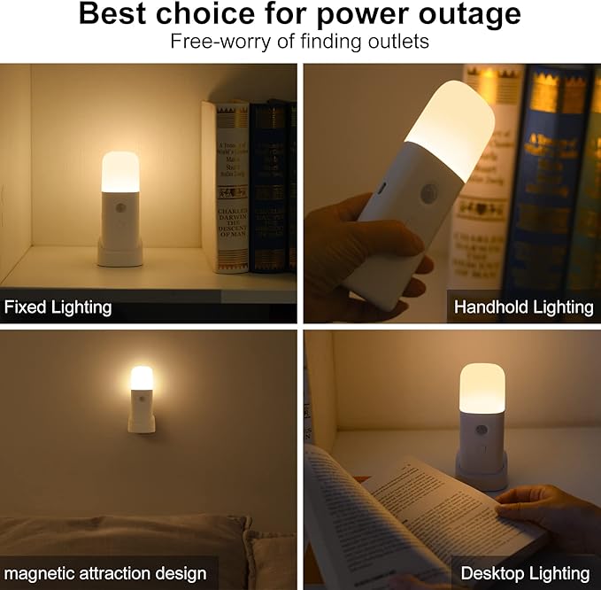 CREWEEL Motion Sensor Night Lights Indoor, Rechargeable Night Light Battery Powered, Portable Nightlight with Adjustable Brightness Activated Table Lamp for Kids, Adults, Bedroom, Bathroom(1Pack)