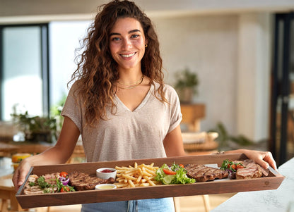 Dofira Large Acacia Wood Serving Tray with Metal Handles - 36" Long Charcuterie Board for Cheese, Meat & Appetizers - Perfect for Kitchen, Entertaining, Gatherings & Home Decor