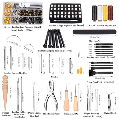 IMZAY 415 PCS Leather Working Kit, Leather Tool Kit, LeatherCrafting Kit for Beginners with Leatherworking Tools Punching Sewing Stamping Sanding Tools for Leathercraft Professional