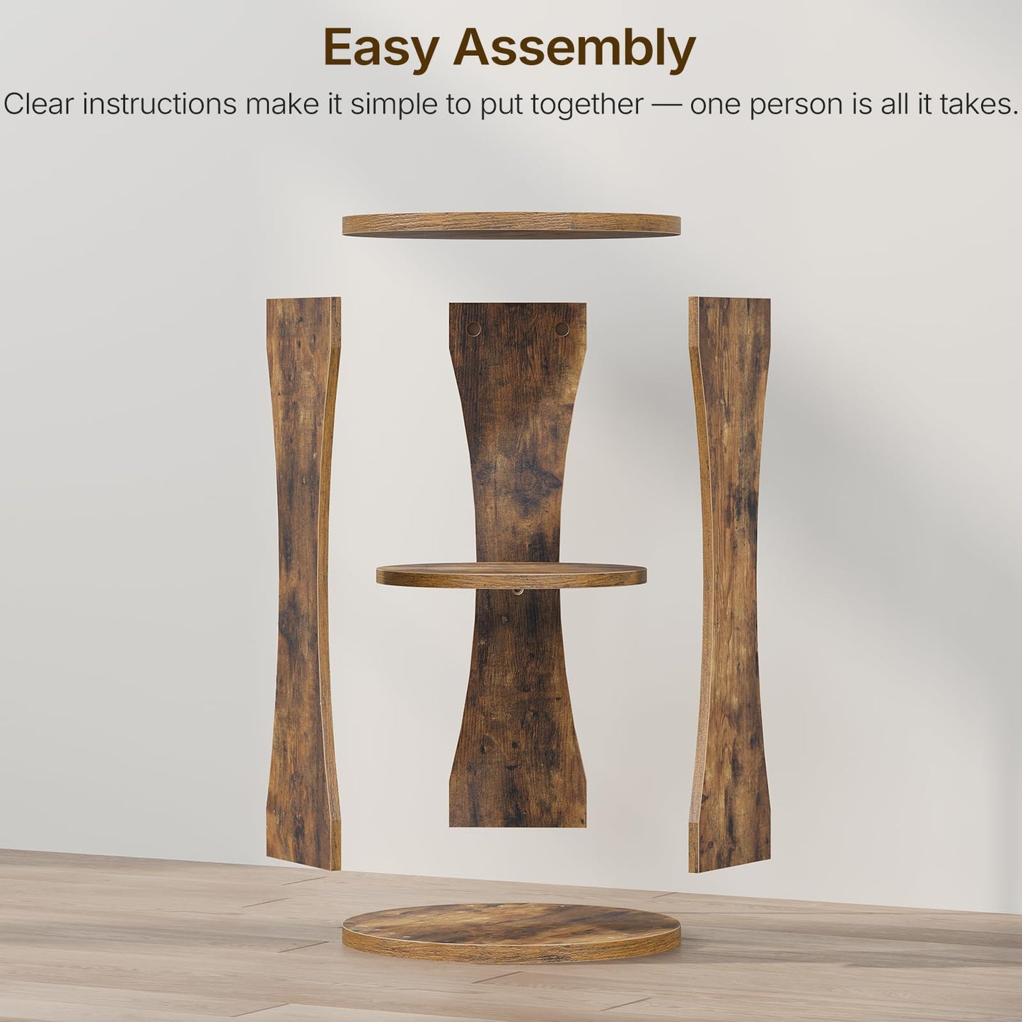 YATINEY Round Side Table, 3-Tier Wooden End Table with Storage Shelves, Drink Table for Small Spaces, Martini Table for Living Room, Bedroom, Rustic Brown ET15WL