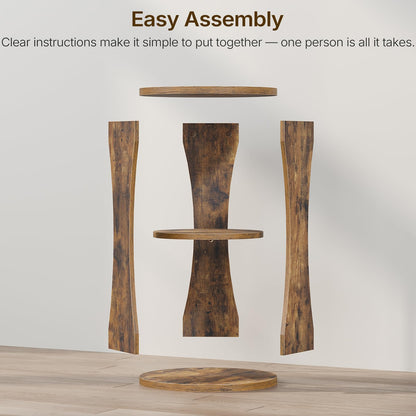 YATINEY Round Side Table, 3-Tier Wooden End Table with Storage Shelves, Drink Table for Small Spaces, Martini Table for Living Room, Bedroom, Rustic Brown ET15WL