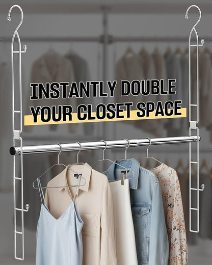 Supforce Hanging Closet Rod Stainless Steel, 2 Pack Adjustable Height & Width Closet Rod Extender, Space-Saving Closet Hanging Storage Organizer，Load up to 88LB
