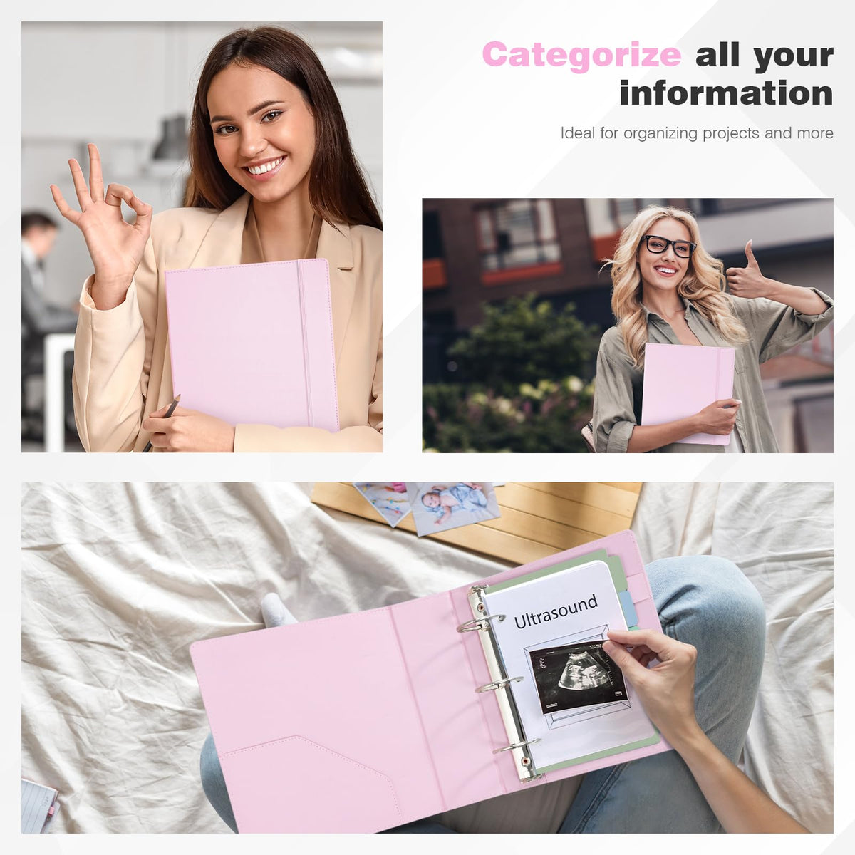 Ospelelf Leather Mini Binder A5 Vintage Hardcover 2 Inch Rings, Professional Small 3 Ring Binders Organizer Suitable for 5.5" x 8.5" Documents, Binder Dividers with Tabs, Pink