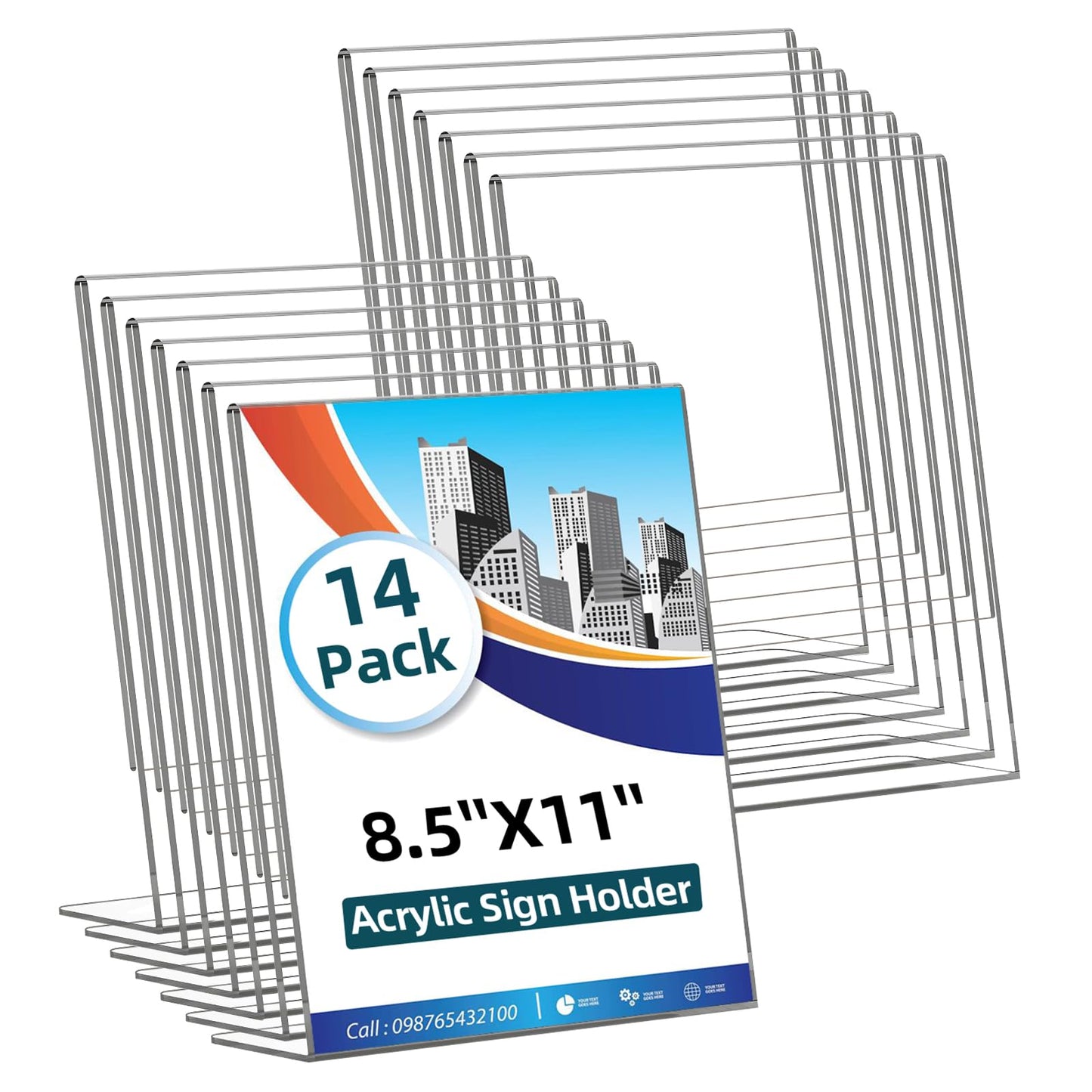 14 Pack Acrylic Sign Holder 8.5x11 Inches, Clear Tabletop Plastic Paper Display Stand, L-Shape Vertical Menu Holder Stand, Photo Picture Frame Flyer Display Stand for Restaurants, Store,Office Desktop