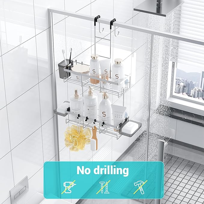 Over the Door Hanging Shower Caddy: Rustproof Hanging Organizer over the Door