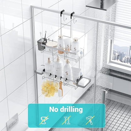 Over the Door Hanging Shower Caddy: Rustproof Hanging Organizer over the Door