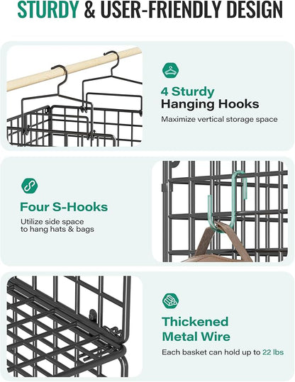 Hanging Closet Organizer, 4 Tier Metal Closet Organizers and Storage