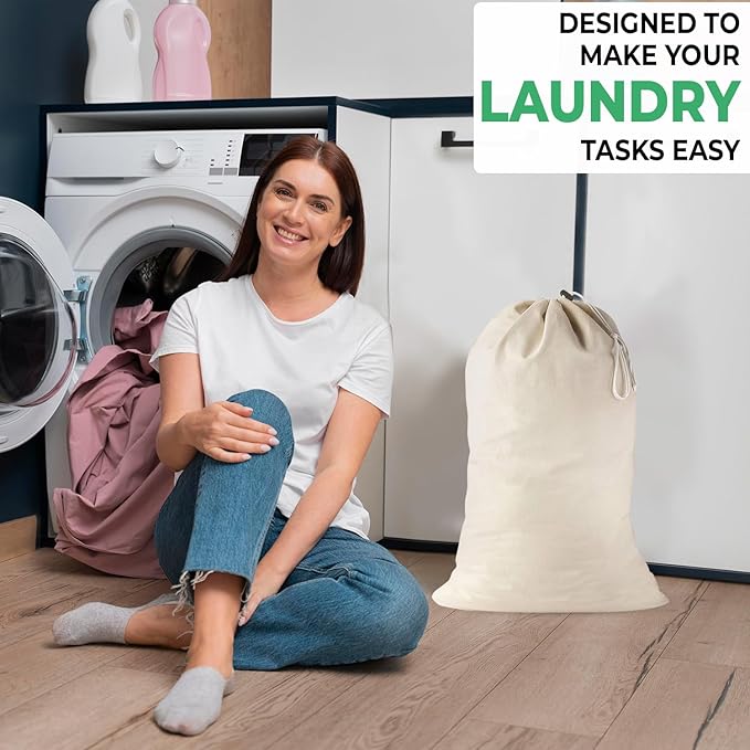 Large Cotton Laundry Bag, Heavy Duty Large Laundry Bags 24 x 36 inch Drawstring