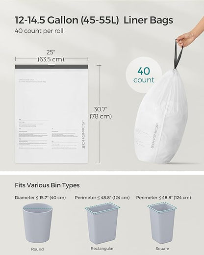 SONGMICS Trash Bags for 12-14.5 Gallon Trash Cans, Pre-Separated, Liner Code