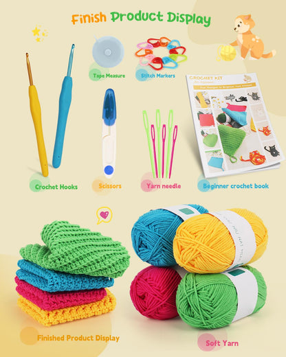 Katech Crochet Kit for Beginner Adults, Dishcloth Beginner Crochet Kit for Adults Learn to Crochet, Crochet Starter Kit Contain Detail Instruction Soft Yarn and Crochet Hook Supplies