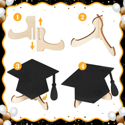 Eaasty 20 Pcs Mini Chalkboard Signs Graduation Party Food Labels for Party Buffet with Stand Wooden Erasable Reusable Blackboard Food Catering Supplies Display for Graduation Table Setting Name