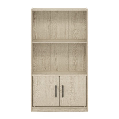 Furinno Gruen 3-Tier Open Shelf Bookcase with 2 Doors Storage Cabinet, Metropolitan Pine