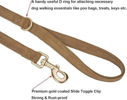Soft Corduroy Dog Collar and Leash Set Adjustable Durable Dog Collars with Metal Buckle and Lead for Medium Dogs,Brown