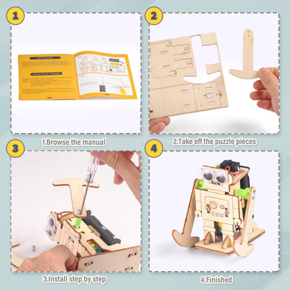 5-in-1 STEM Robot Kit for Kids Ages 8-10, Wood Building Art Crafts Kits for Boys 8-12, 3D Wooden Puzzles Robotics Models, Science Woodworking Projects Toys Birthday Gifts for 8 10 12 Year Old Girls