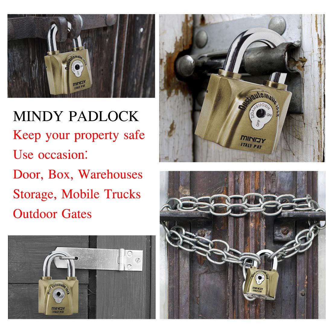 Mindy 60mm Heavy Duty Waterproof Keyed Padlock with 4 Keys