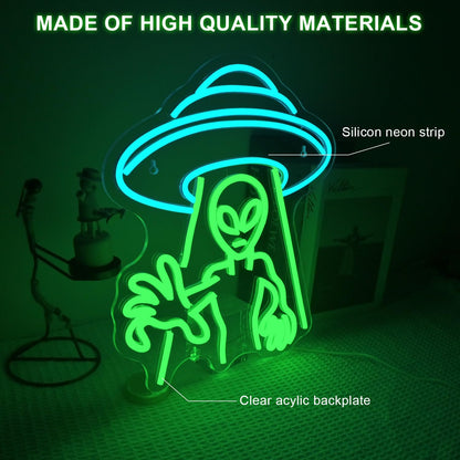 LUCUNSTAR UFO Neon Sign For Room,Alien Spaceship Dimmable LED Neon Light, Space Neon Signs for Wall Decor, Blue UFO Neon Light up Sign for Bedroom Game Room Wall Decor,Ufo Lovers