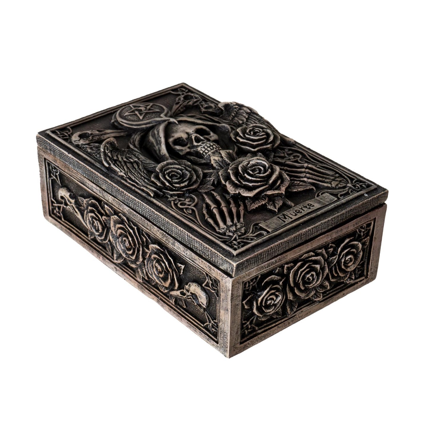 Pacific Giftware Muerte Tarot Box with Grim Reaper and Gothic Rose Design Perfect Home Decor for Tarot Cards Jewelry or Keepsake Storage 5" Long