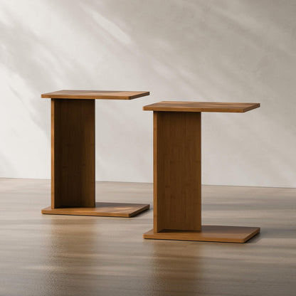 RECCI Solid Bamboo C-Shaped End Table Set of 2 for Couch and Sofa, Sustainable Mid-Century Modern Wood Side Table for Living Room or Bedroom, Easy Assembly C Table Nightstand (Walnut)